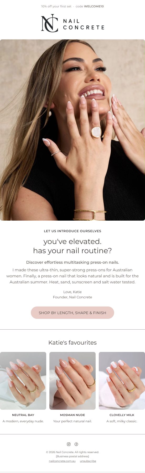 Welcome email: you've elevated, has your nail routine?