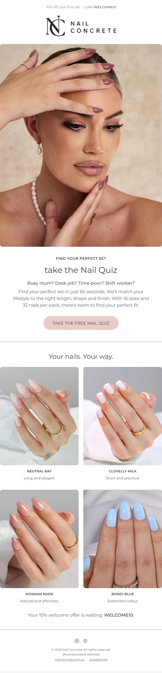 Welcome email: take the Nail Quiz